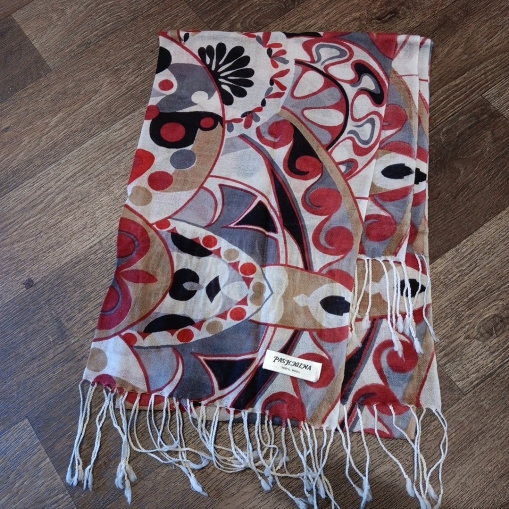 Pashmina Colorful Patterned Scarf with Fringe 100%wool